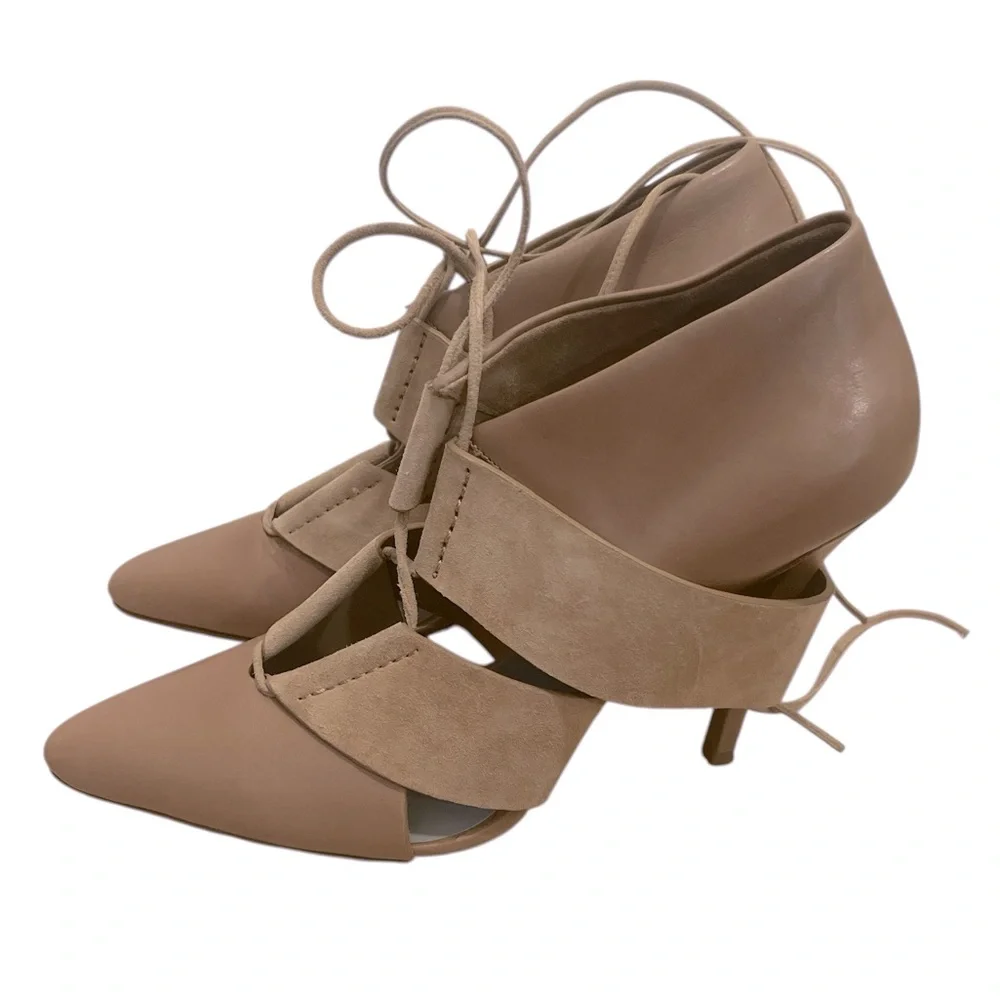 Alexander Wang Mila Lace Up Heeled Booties In Tan